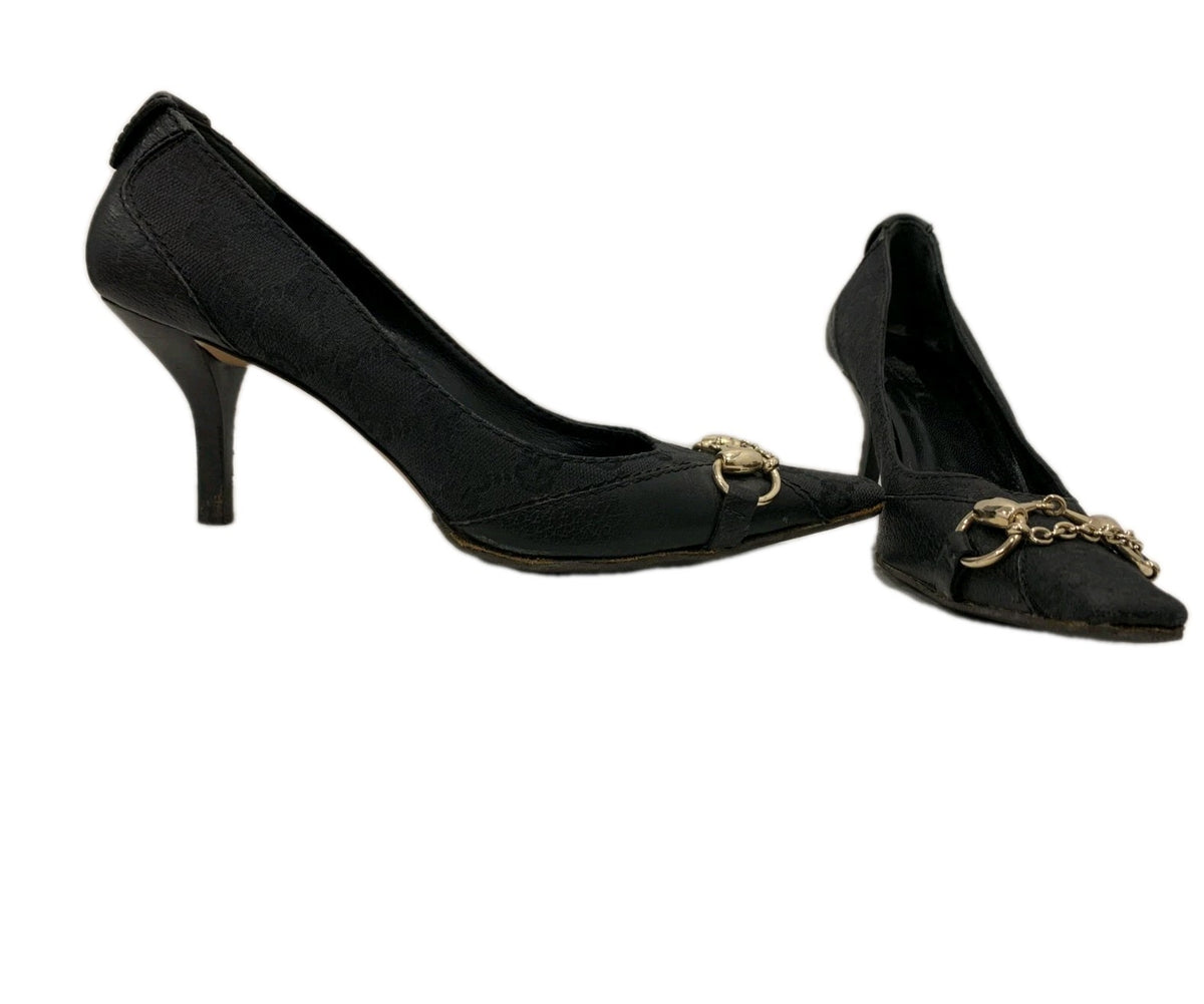Gucci Vintage Horsebit Chain Pumps Black GG Monogram 37