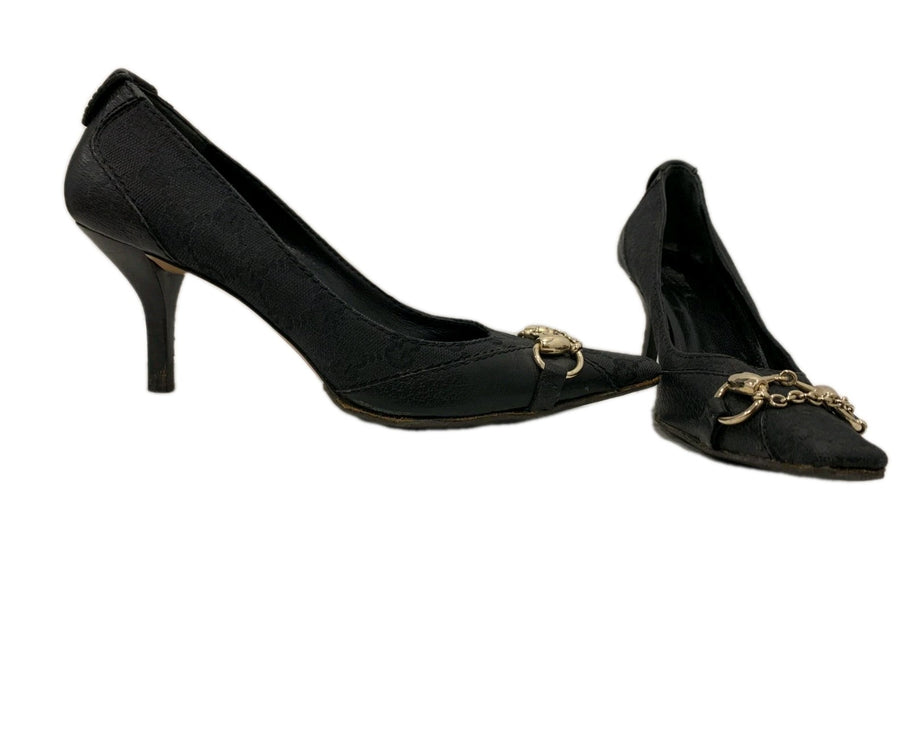 Gucci Vintage Horsebit Chain Pumps Black GG Monogram 37
