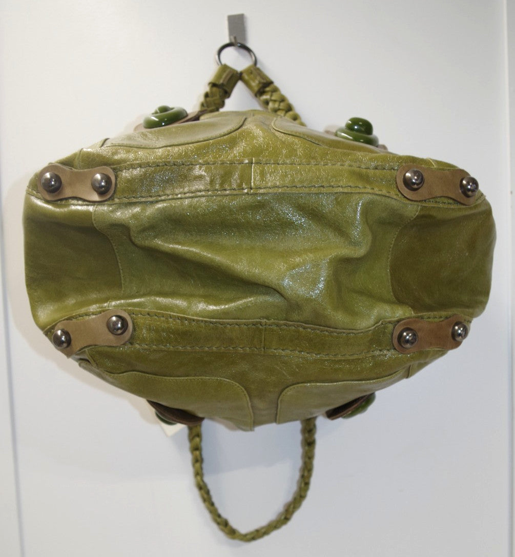 Jamin Puech Green Patent Leather Handbag with Braided Belt