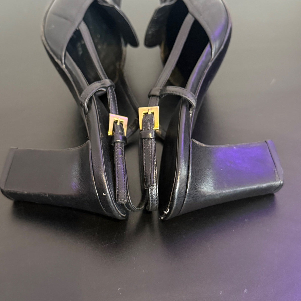Prada Black Leather Square Toe Slingback Pump Size 35.5