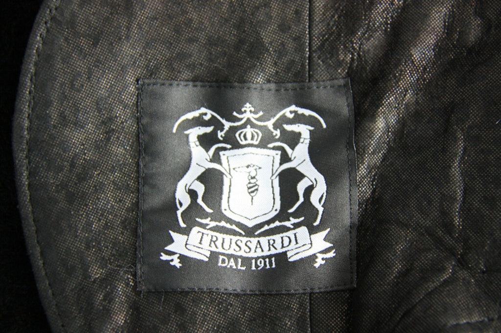 Leather Shearling Coat with Collar Black Gold Large