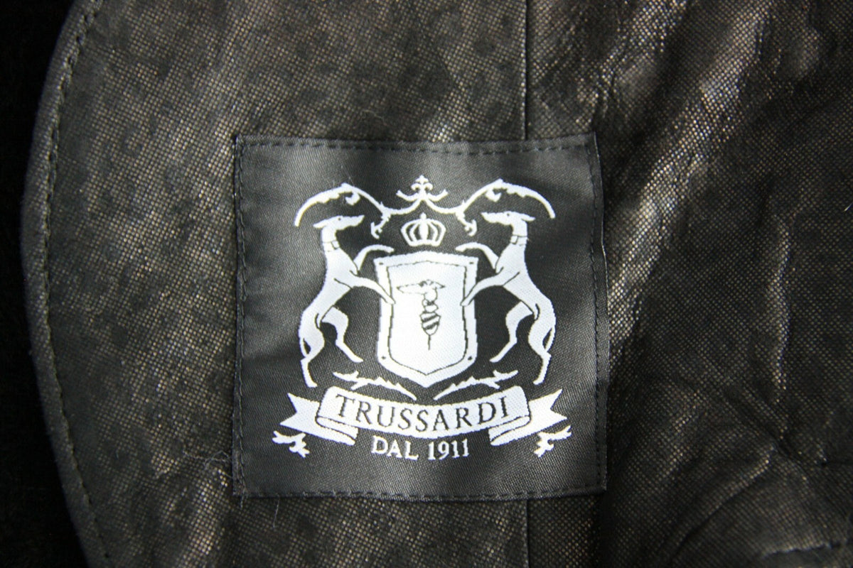 Leather Shearling Coat with Collar Black Gold Large