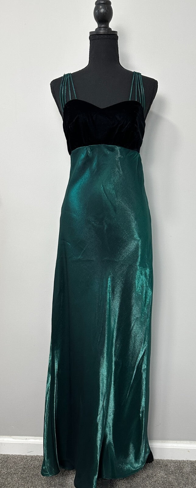 Vintage Green Iridescent Black Velvet Dress