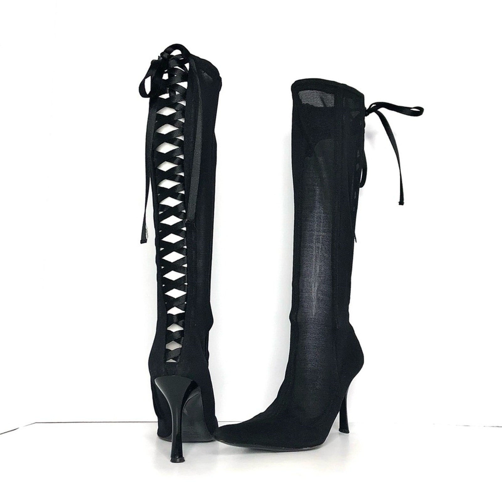 Vintage Giuseppe Zanotti Corset Mesh Knee High Pointed Toe Boots 36