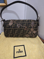 Fendi shoulder bag Mamma Baguette Beaded Flower Zucca Brown