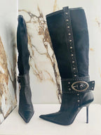 Gianmarco Lorenzi Women Boots  High Heels Black leather Italian Boots Size 38