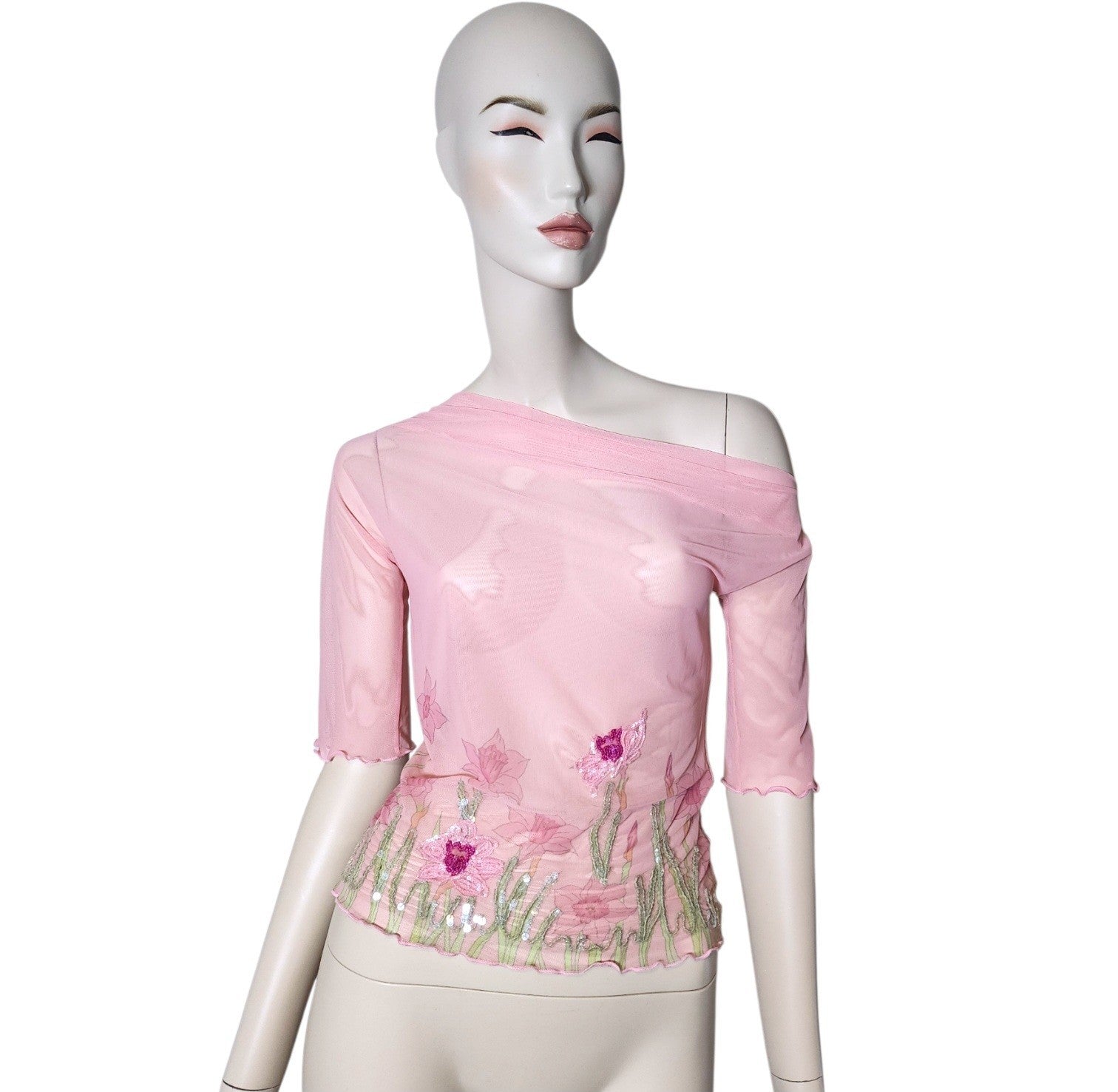 Blumarine Y2k Embellished Mesh Top Size S/M