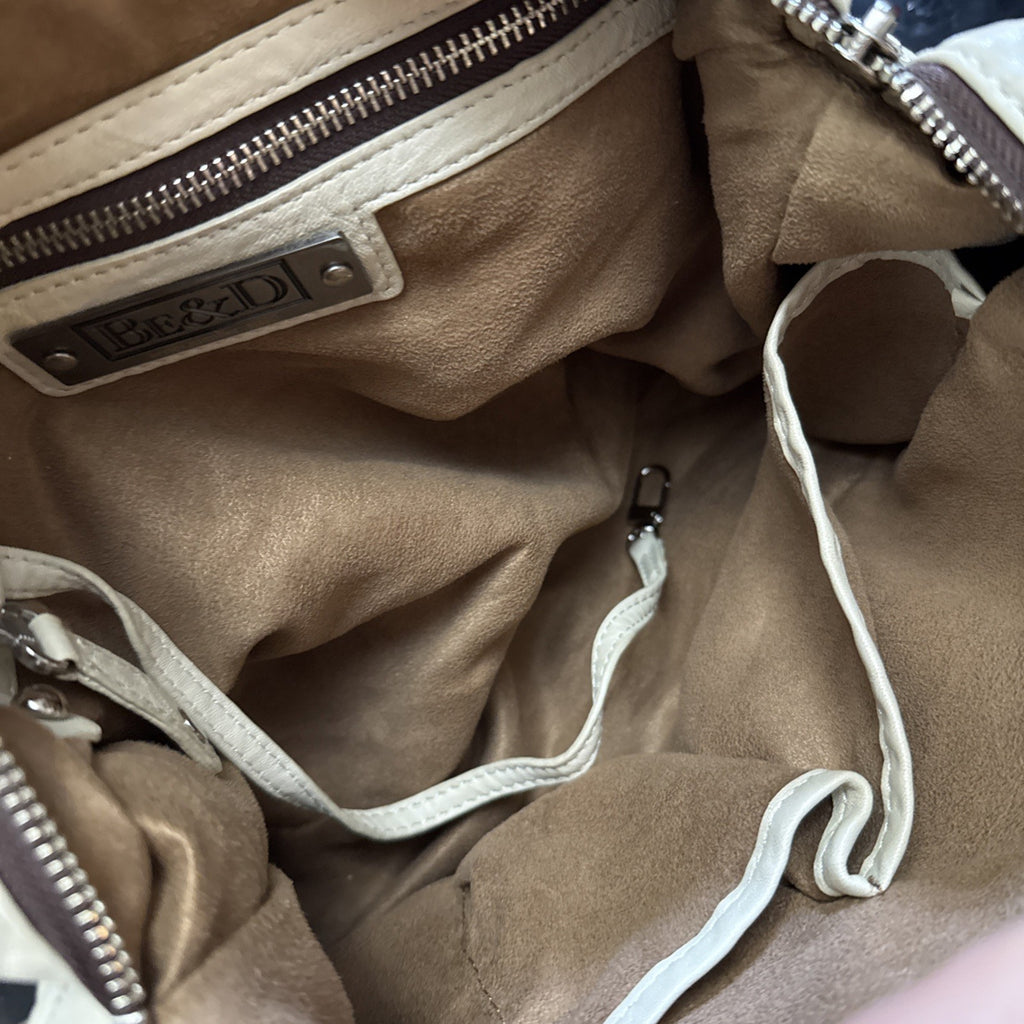 BE & D Garbo Natural Beige Leather Large Studded Tote