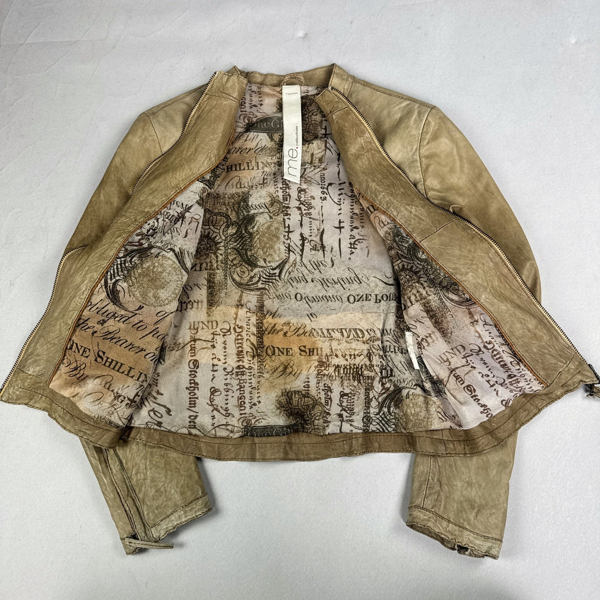 Vintage Beige Genuine Leather Cropped Moto Jacket