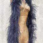 Vintage 1930s Navy Ostrich Feather Boa Scarf Shawl Old Hollywood Dress Accent