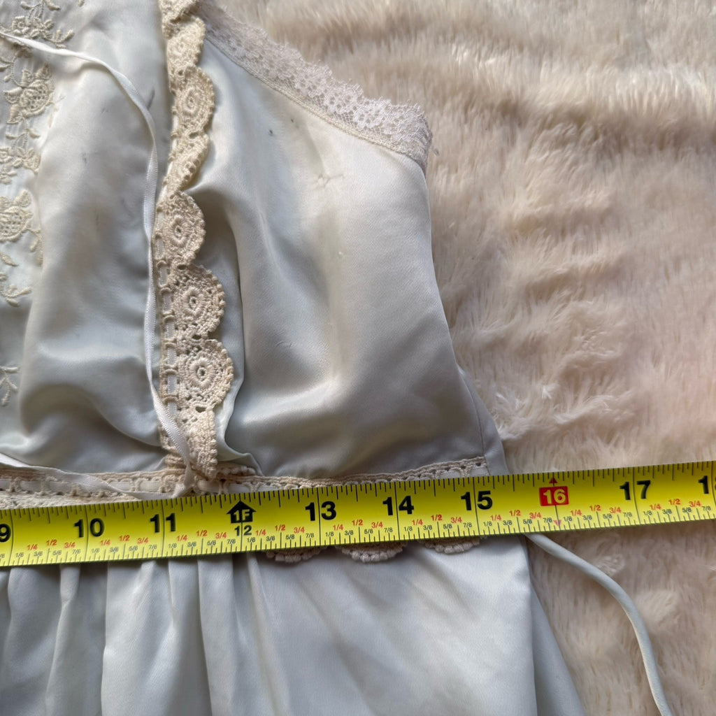 Vtg 70s Christian Dior Lingerie Ivory Lace Silk Nightgown Slip Womens Small