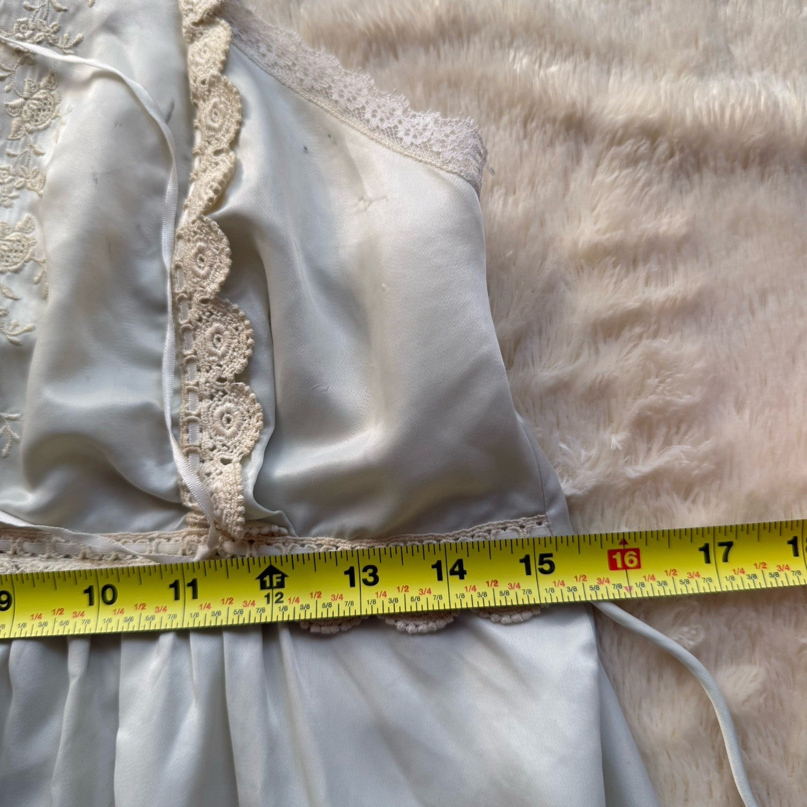 Vtg 70s Christian Dior Lingerie Ivory Lace Silk Nightgown Slip Womens Small