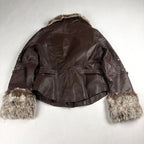 Together Real Leather Jacket Small Brown with Fur Trim