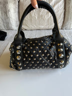 BE&D The Garbo Black Lambskin Leather Studded Bell-Shaped Satchel