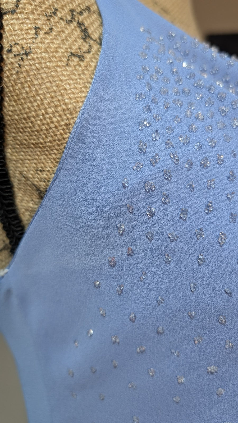 90s Y2K Light Cornflower Blue Glass Beaded Bias Cut Slip Dress Size Medium