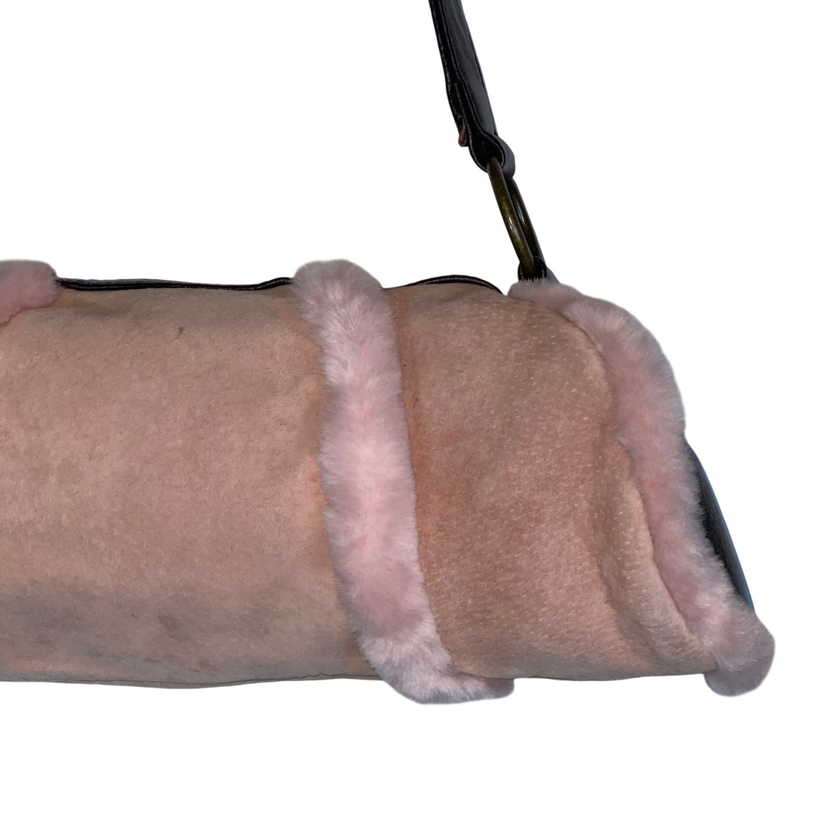 Wilson's Leather Y2K Pink Suede Shoulder Bag with Faux Fur Trim