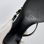 Prada | Auth Vintage Black Leather Gold Buckle Thong Kitten Heels (34.5)