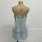 Vintage Japanese Baby Blue Satin Floral Lace Mini Slip Dress