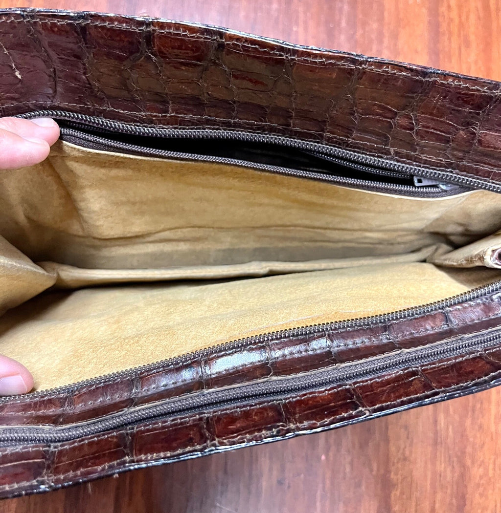 Vintage Dark Brown Crocodile Leather Clutch
