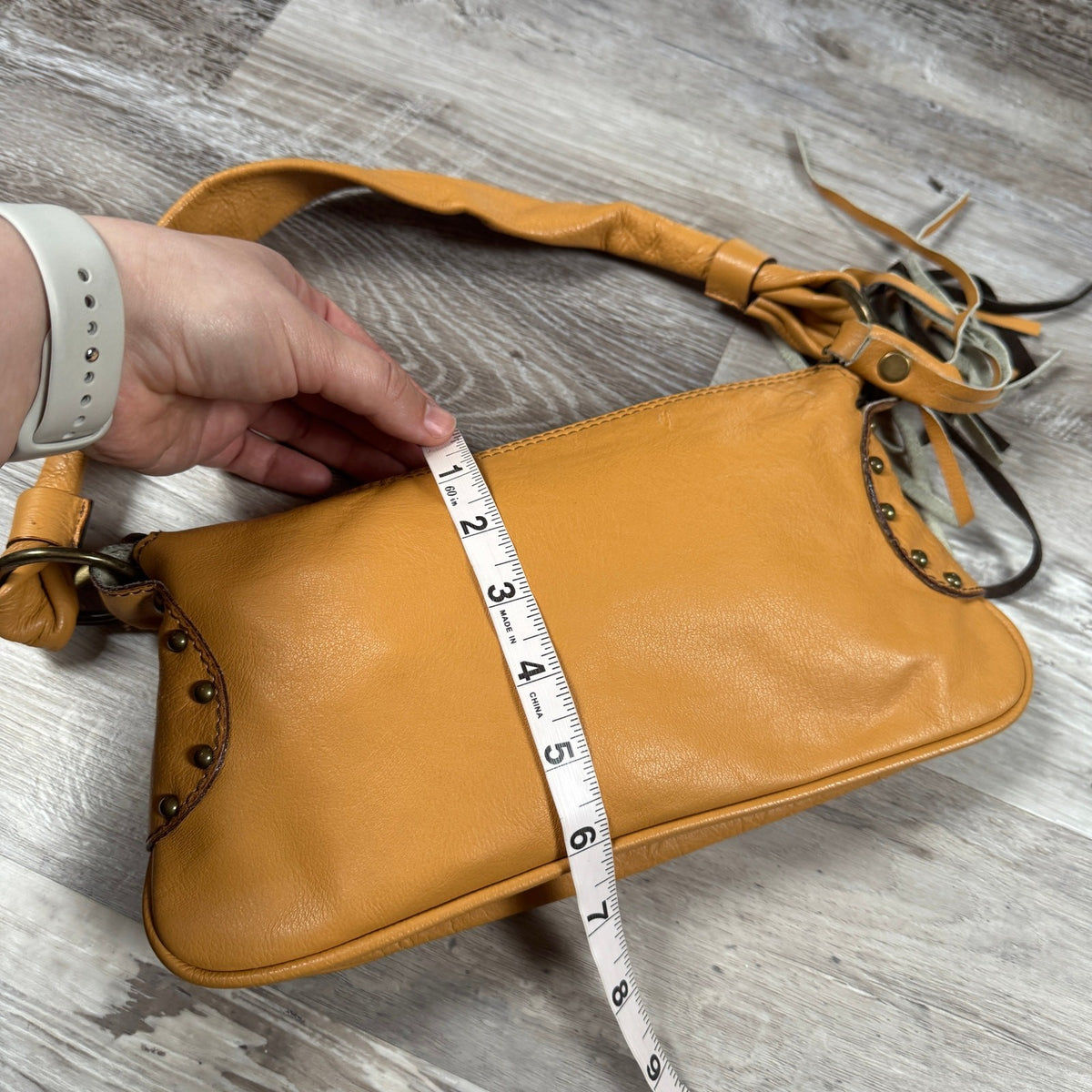Vintage Leather Tan Studded Tassel Shoulder Bag