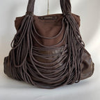 Diesel 2000s Brown Leather Shoulder Bag with Fringe Large