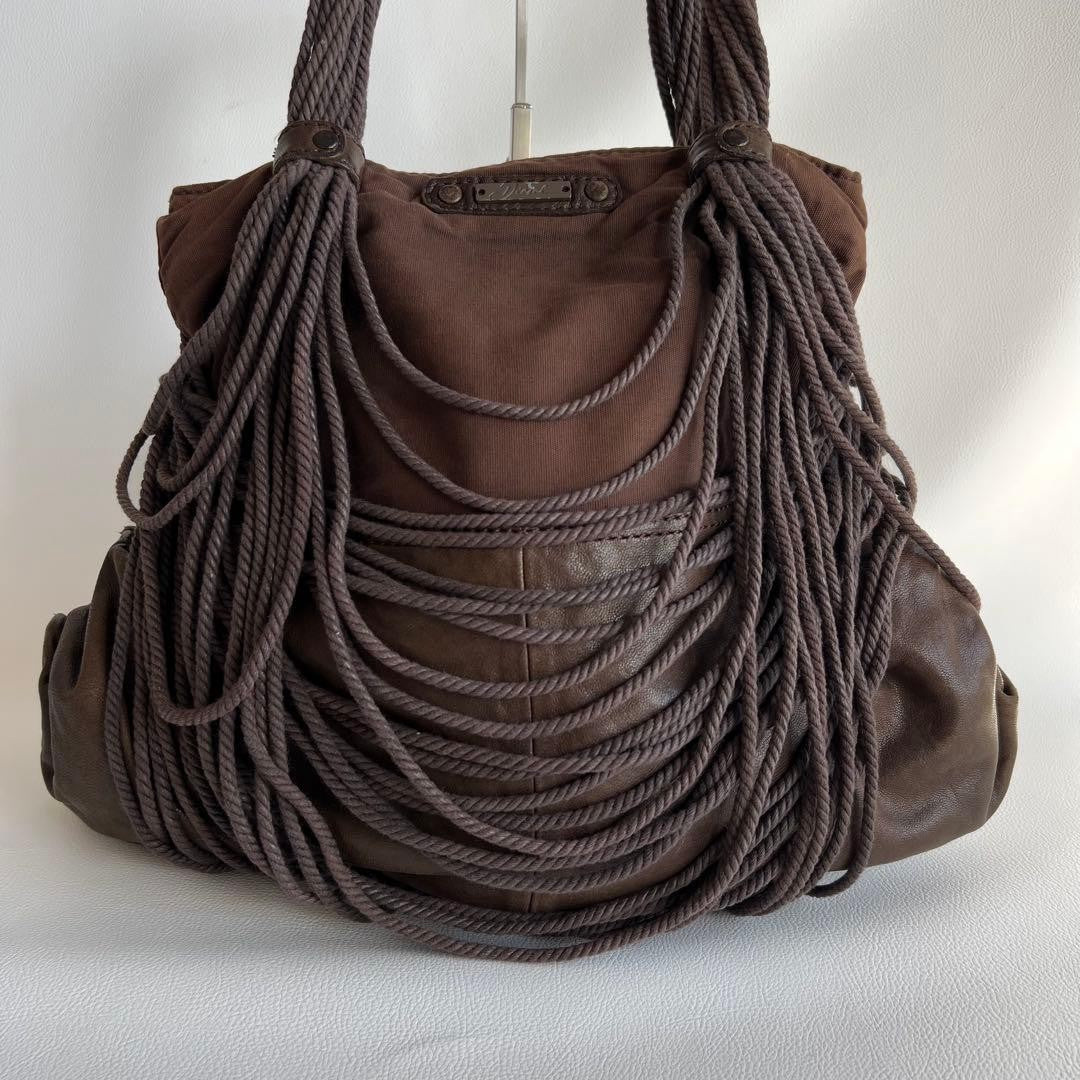 Diesel 2000s Brown Leather Shoulder Bag with Fringe Large