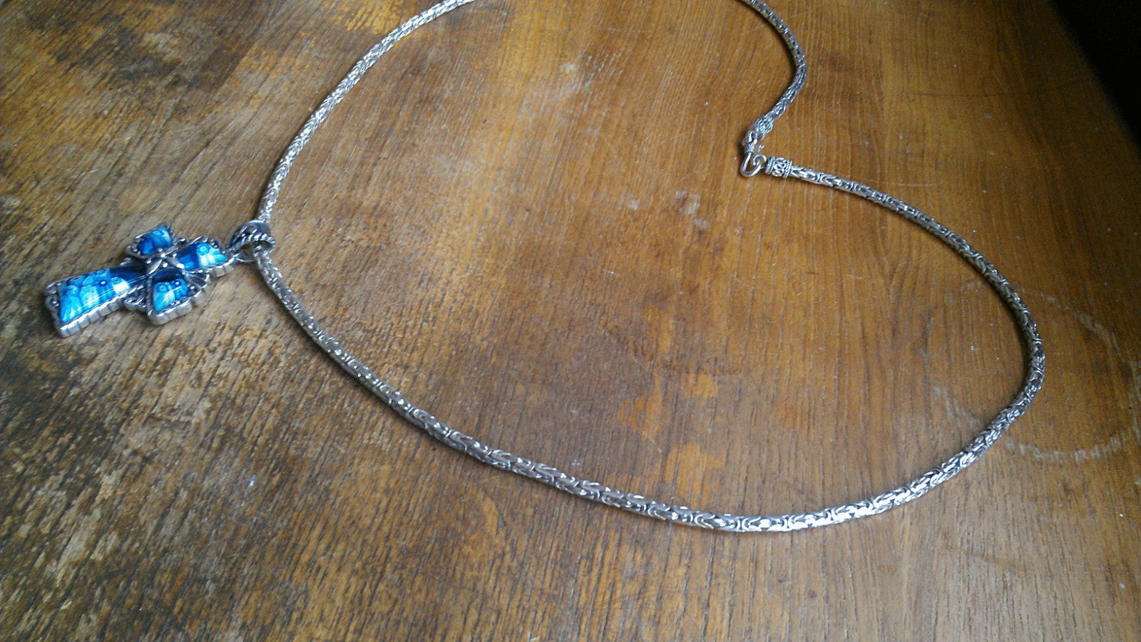 Sterling Silver Byzantine Chain Millefiori Glass Cross Alan K Murano ~ 67 Grams