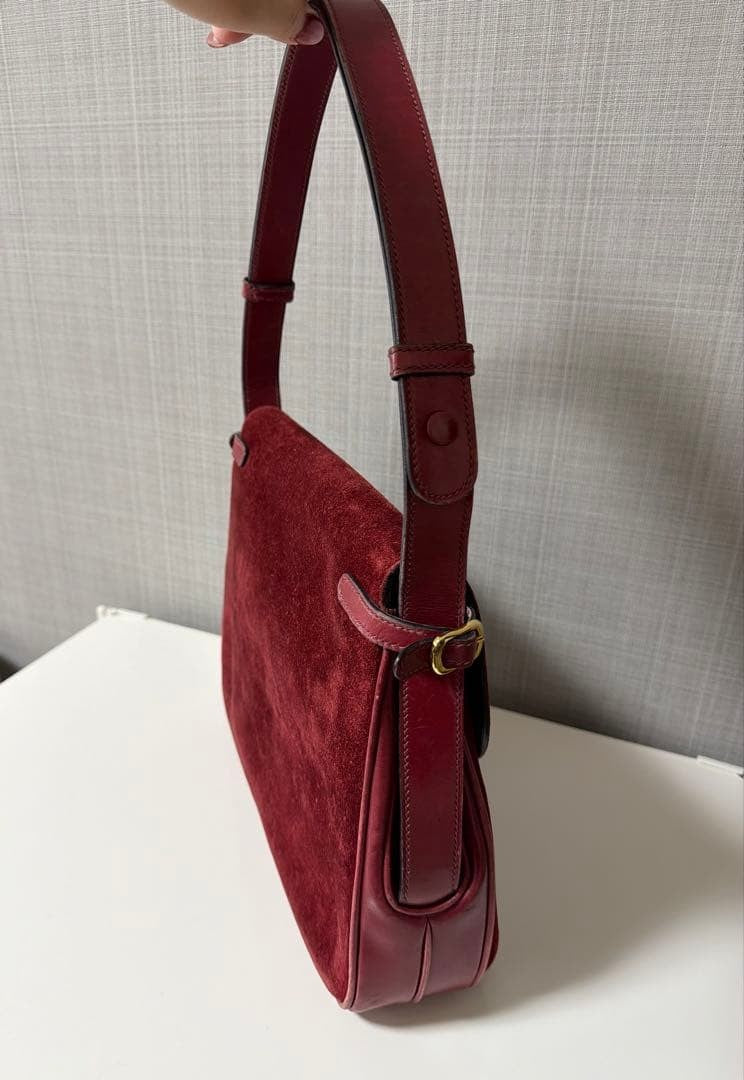 Gucci Interlocking G Shoulder Bag Suede Leather Bordeaux