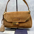 PRADA Y2K Shoulder Hand Hobo Bag Brown Suede Leather Women's Authentic Used