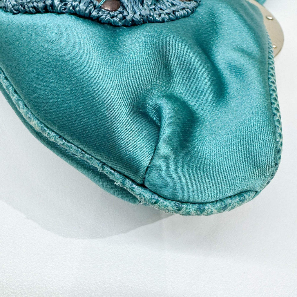 GUCCI Embroidered Teal Satin Hand Bag