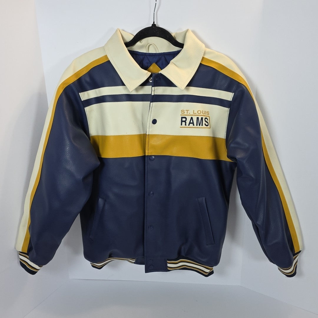 NFL St. Louis Rams Leather Bomber Jacket Kids L Vintage