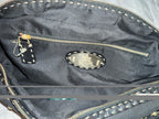 Auth.FENDI SELLERIA Black Canvas Leather -Trimmed Studded Handbag Vintage 2000s