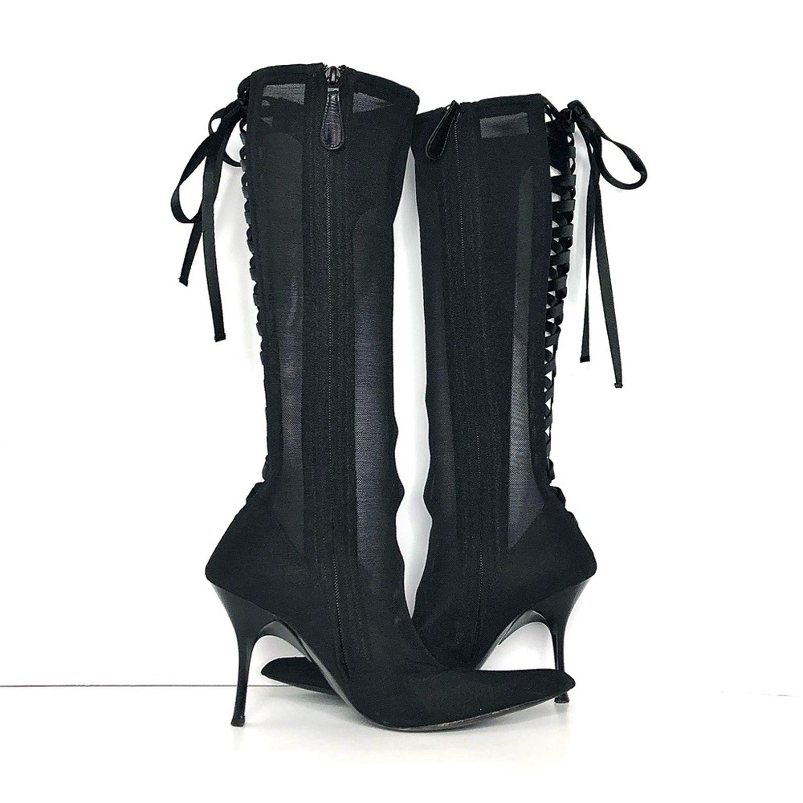 Vintage Giuseppe Zanotti Corset Mesh Knee High Pointed Toe Boots 36