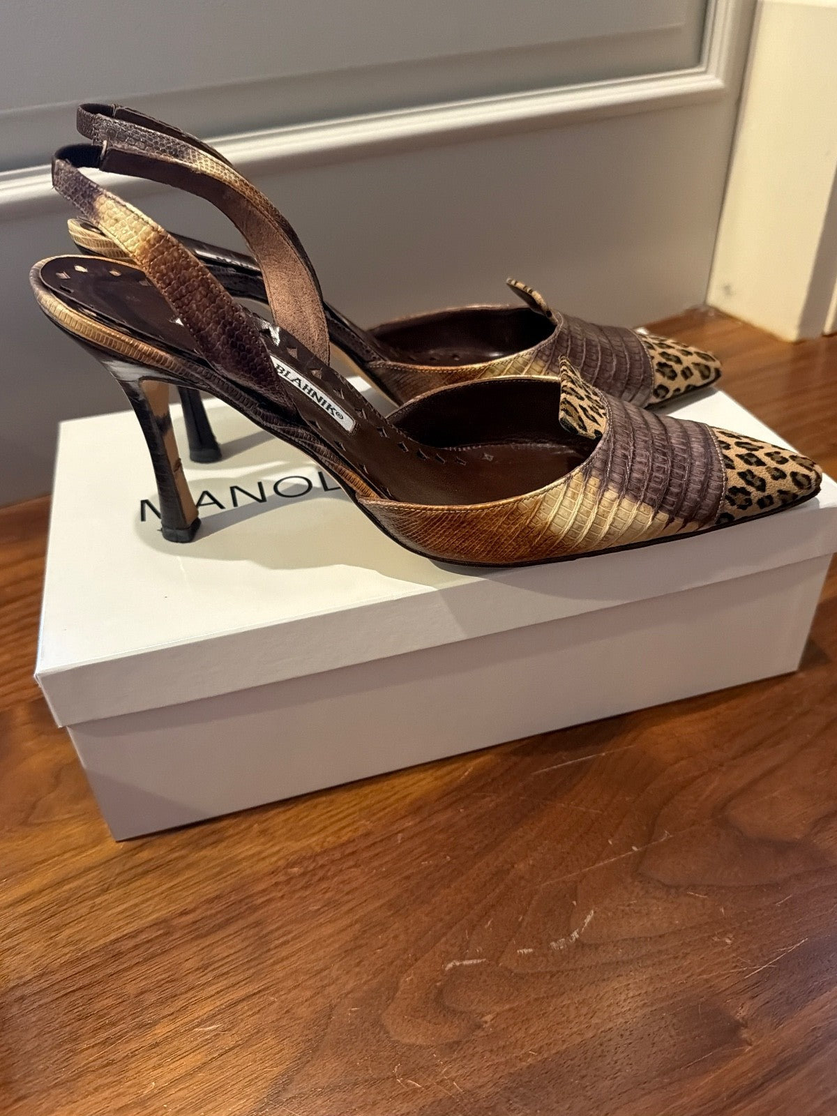 Manolo Blahnik Plotesti Leopard Print Heels Size 38