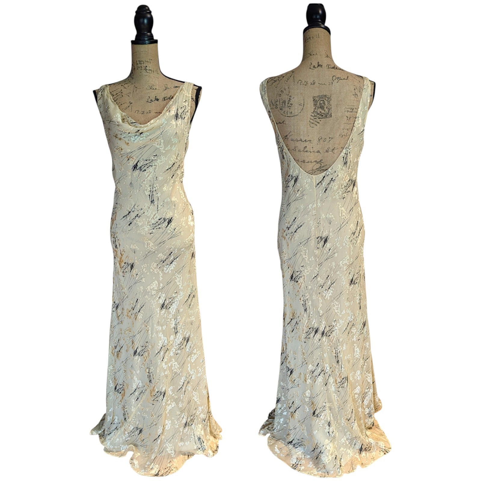 Y2K Maria Grachvogel Long Vanilla Bias Cut Beaded Dress UK 12/14 (US 10)