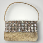 Tommy Bahama Feeling Beachy Straw Shoulder Bag Shell Beaded Mother of Pearl Boho