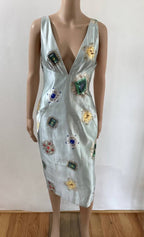 ROBERTO CAVALLI RARE VINTAGE FW/2002 PLUNGING JEWEL PRINT RUNWAY DRESS SZ M