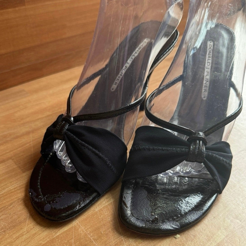 Vintage Donald J. Pliner Black Mesh Bow Kitten Heels