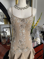 Sue Wong Champagne Silk Hand Beaded Cocktail Dress Size 4