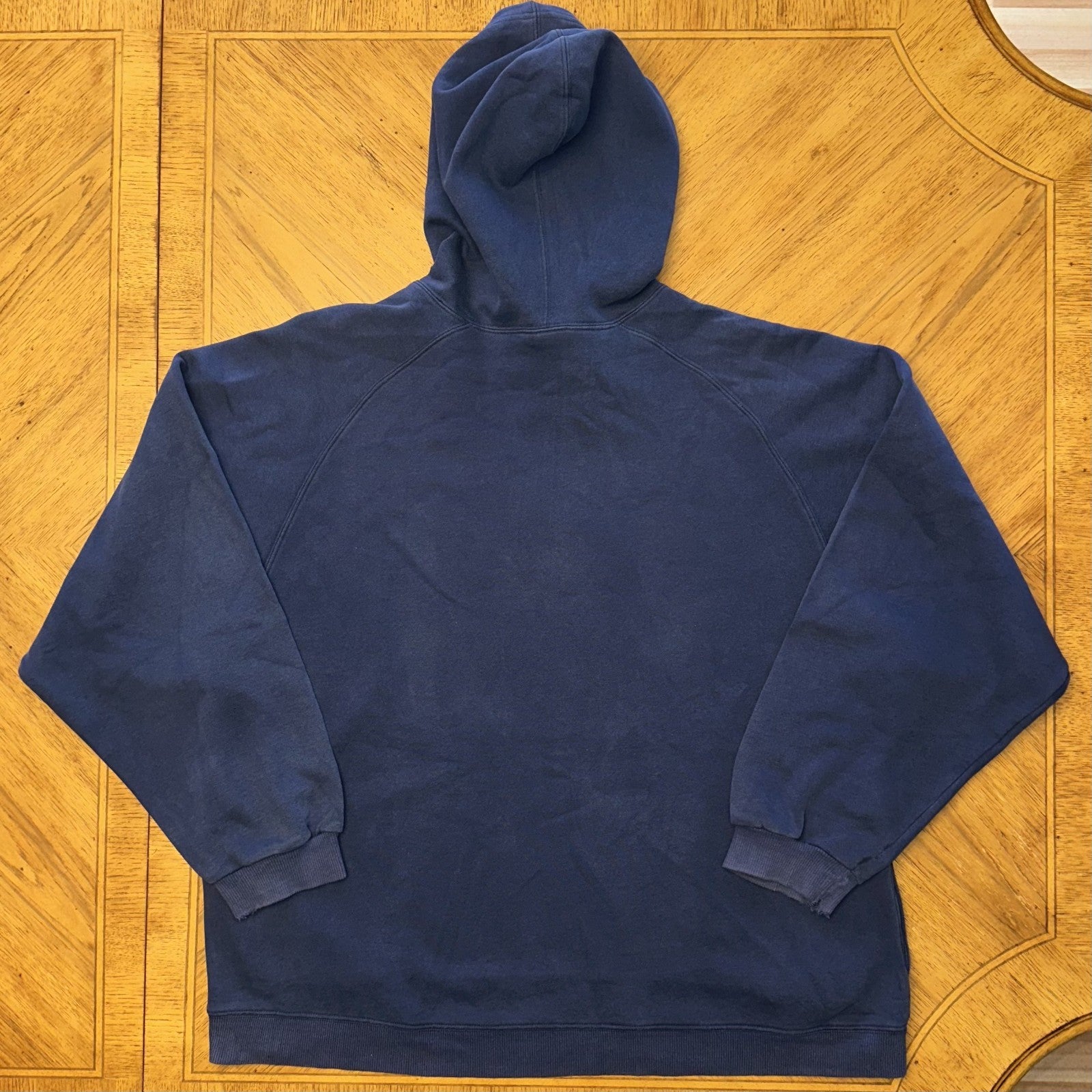 Vintage Adidas Hoodie Sz Large Center Logo Spellout Navy Embroidered Distressed