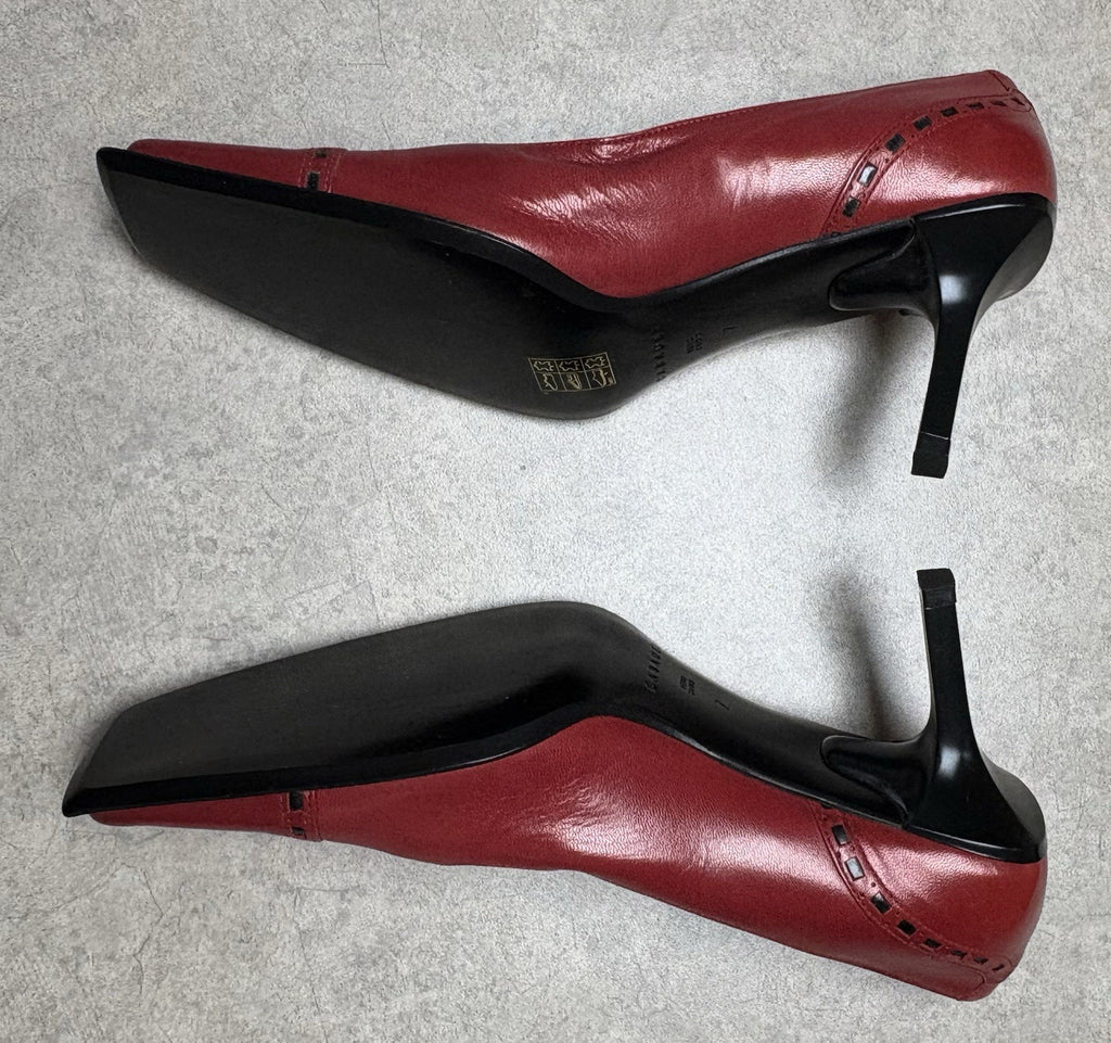 Casadei Womens Red Leather Pumps Square Toe Shoes Size 7 Italy