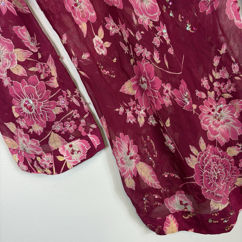 Vtg Y2K Victoria’s Secret Pink Label Silk Babydoll Dress Sz M Lace Floral Sequin