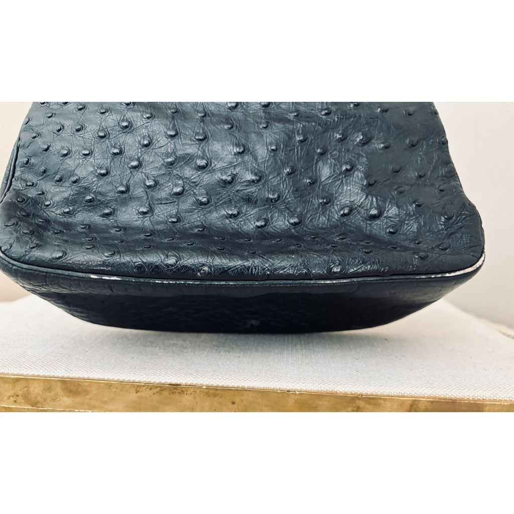 I. Magnin 1950s Genuine Ostrich Skin Handbag Black