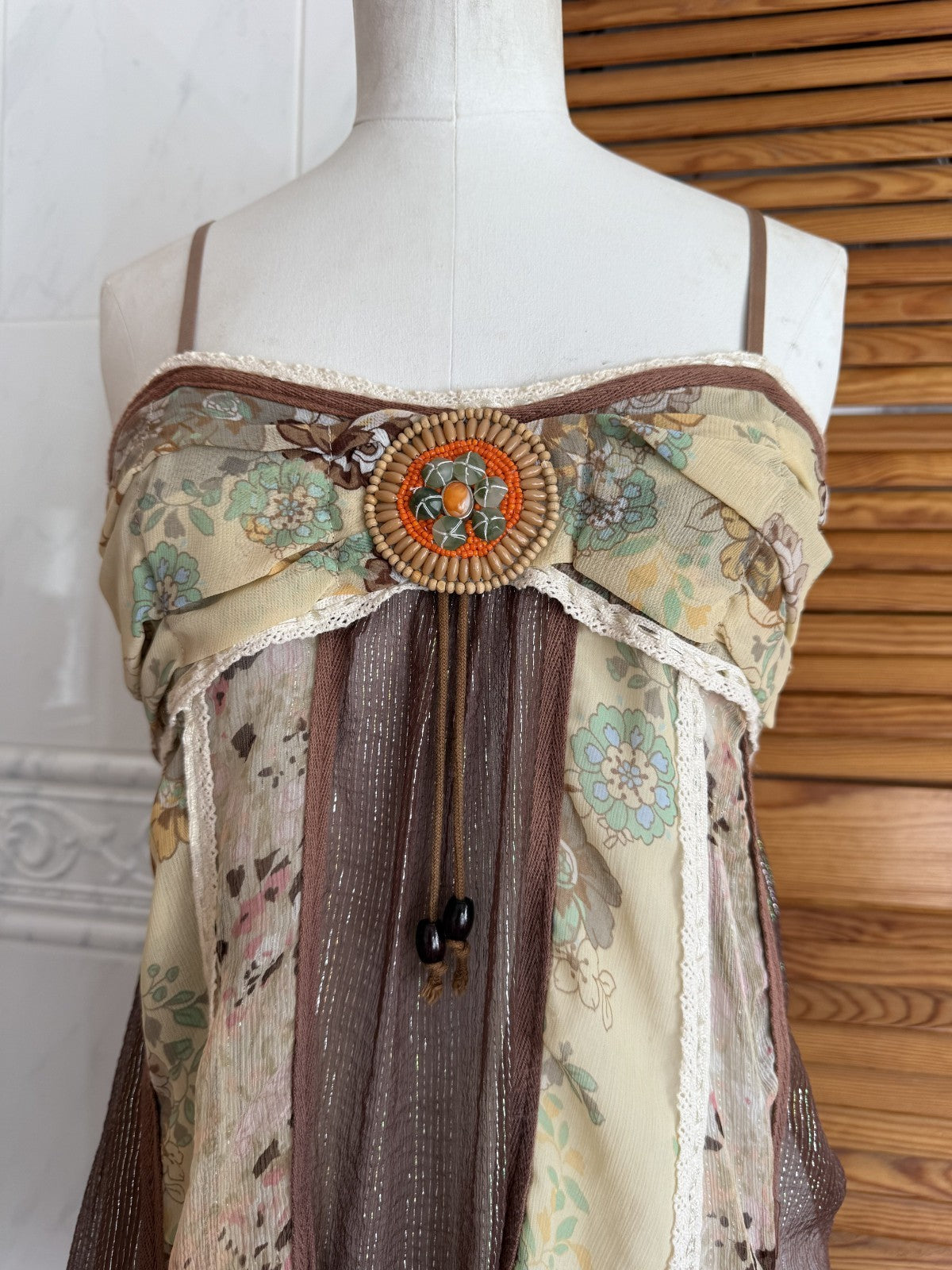 LM Lulu Brown Boho Floral Cami Top Size 2