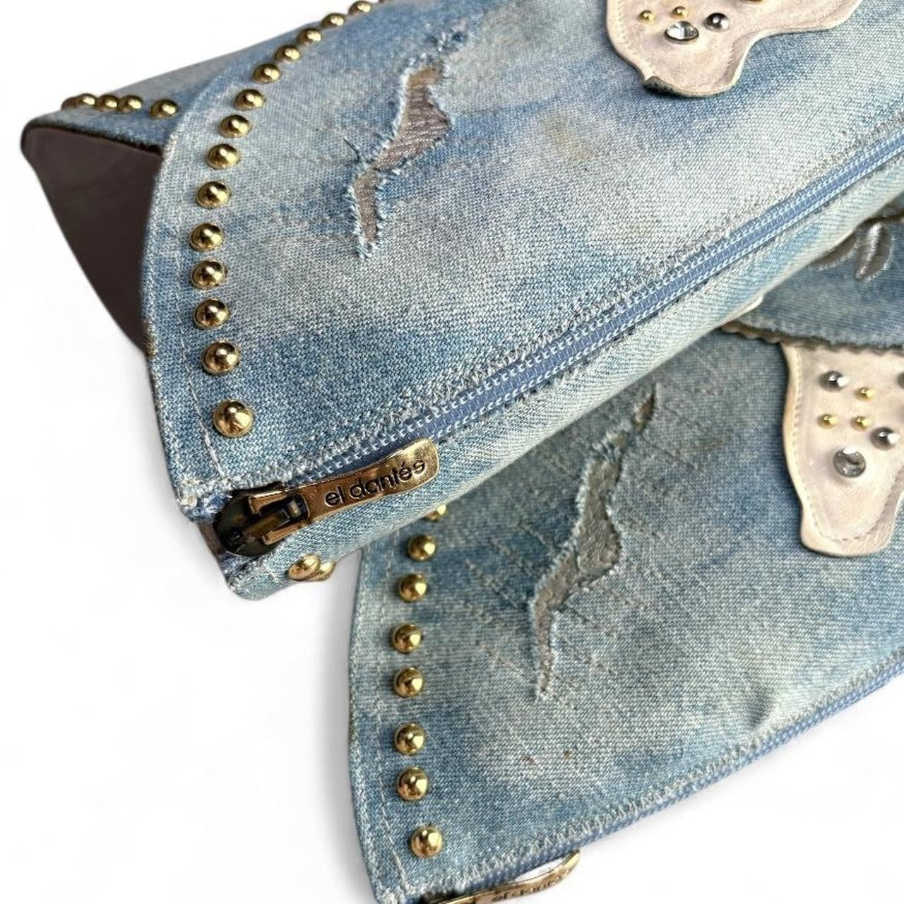 EL DANTES Pointy Blue DenimStiletto Boots RARE Sz 39 / 8 Y2K Vintage