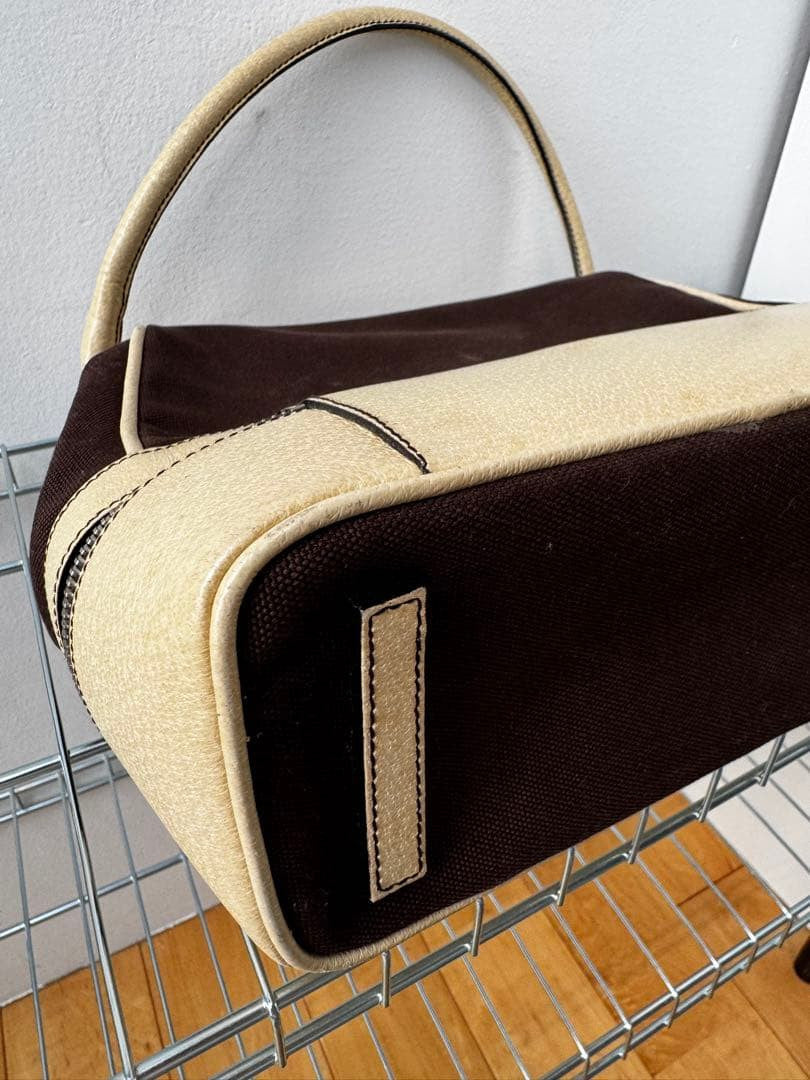 Prada Archive Vintage Y2K Bag 2000s Leather Shoulder Pu Brown Beige Silver Used