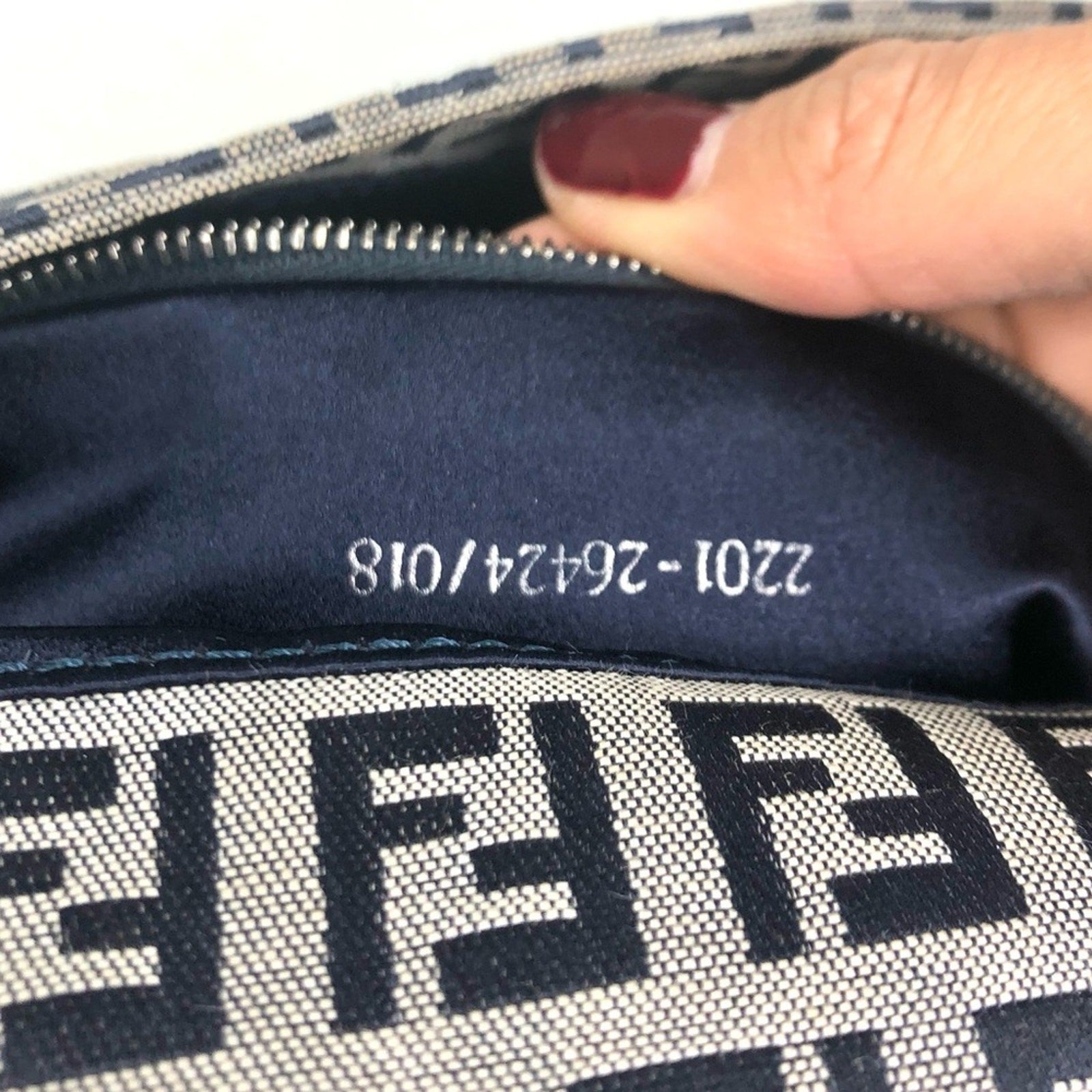 Vintage Fendi Zucchino Navy Blue FF Monogram Baguette Shoulder Bag