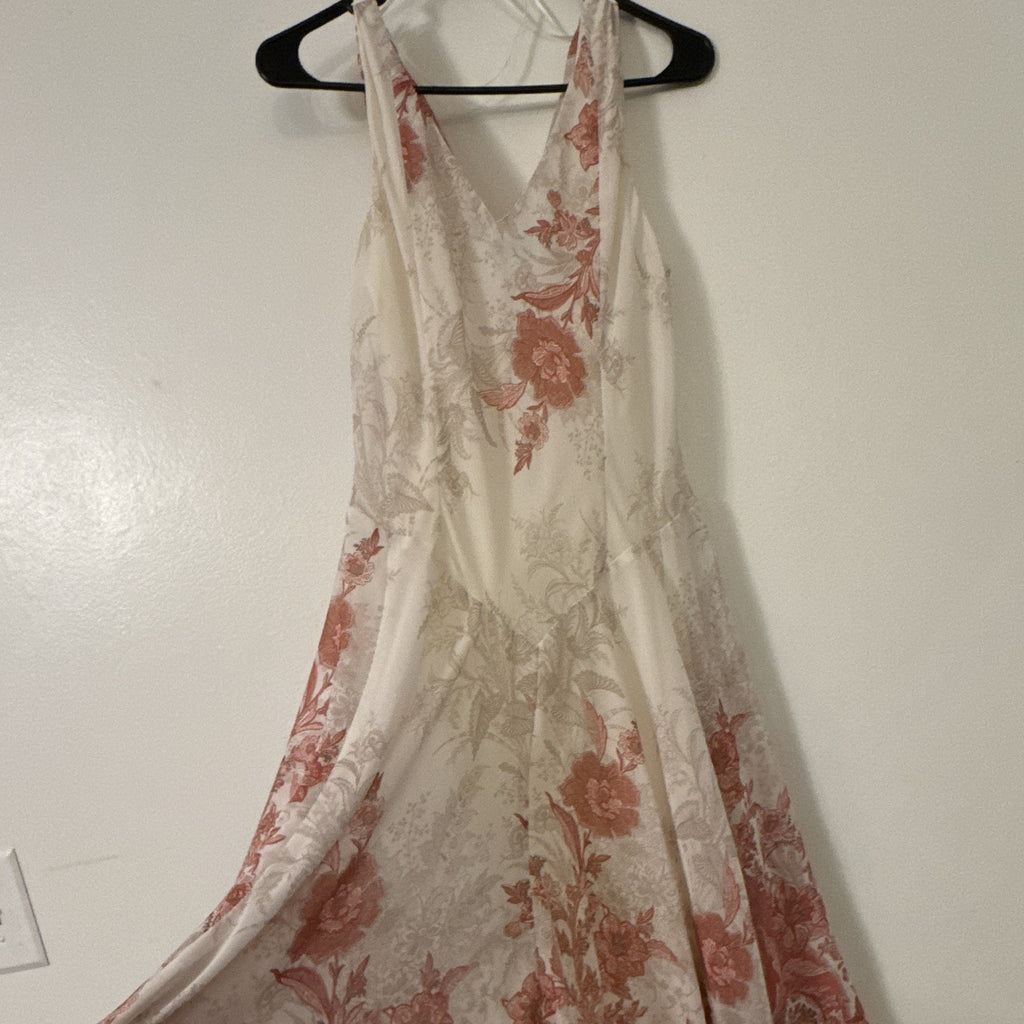 Signature by Robbie Bee Floral Ball Gown Midi Dress Size 8 Ivory Coral