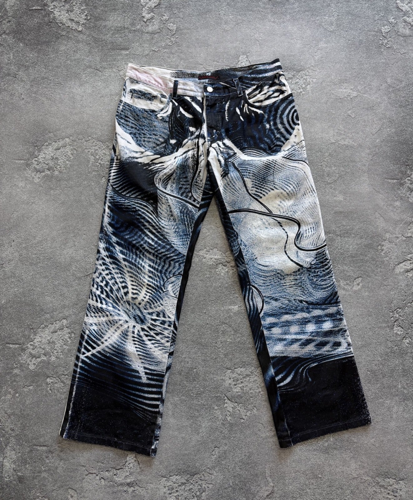 Vintage 2000's Roberto Cavalli Abstract Psychedelic Print Jeans Pants sz XL