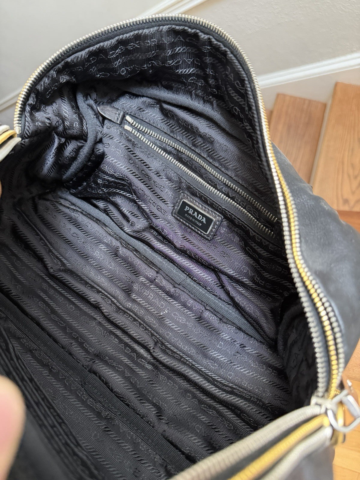 Prada Black Top Handle Bag with Gold Hardware